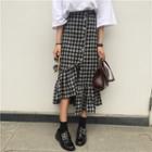 Plaid Midi Skirt Gingham - Black & Gray - One Size