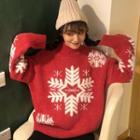 Snowflake Pattern Sweater Red - One Size