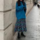 Oversize Sweater / Printed Midi A-line Skirt