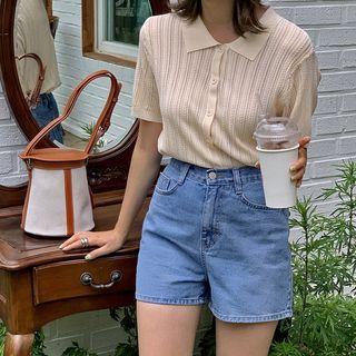 Short-sleeve Cable-knit Shirt