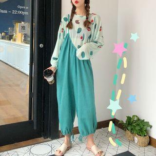 Long-sleeve Pattern T-shirt / Spaghetti Strap Jumper Pants