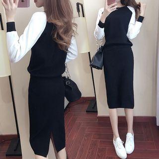 Set: Two-tone Sweatshirt + Midi Skirt