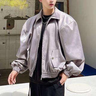 Couple Matching Satin Zip Cropped Jacket