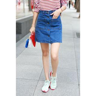 Button-front Denim Mini Skirt