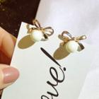 Alloy Bow Faux Pearl Earring 1 Pair - As Shown In Figure - One Size