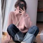 Turtleneck Loose-fit Zip Cardigan