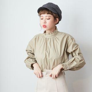 Stand Collar Frill-trim Blouse