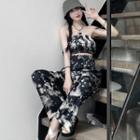 Set: Tie-dyed Tube Top + Elastic-waist Straight Leg Pants
