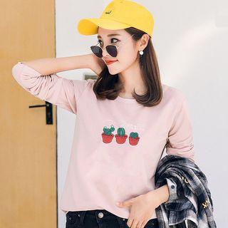 Long-sleeve Cactus Print T-shirt
