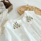 Collared Flower Embroidered Shirt White - One Size