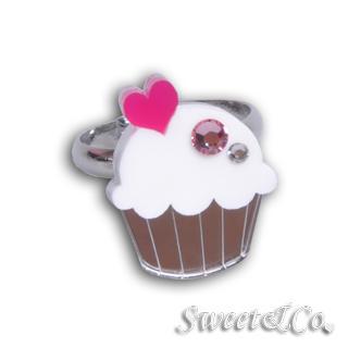 Mini White Cupcake Crystal Silver Ring