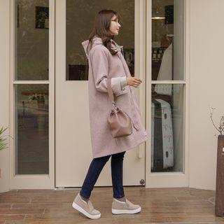 Detachable-hooded Wool Blend Coat