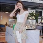 Banded-waist Floral-pattern A-line Skirt