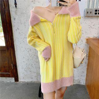 Color Block Long-sleeve Knit Dress / Half Zip Sweater