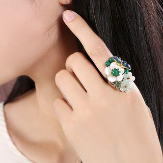 Agate Flower Cloisonne Butterfly Open Ring