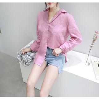 Long-sleeve Pocket-front Linen Shirt