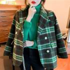 Plaid Blazer / Turtleneck Plain Knit Top