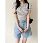 Ribbed Stripe Cropped T-shirt