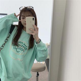 Round-neck Printed Sweatshirt Mint Green - One Size