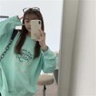 Round-neck Printed Sweatshirt Mint Green - One Size
