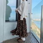 Band-waist Leopard Long Tiered Skirt