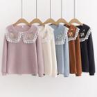 Long-sleeve Embroidered Corduroy Top