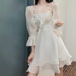 Faux Pearl Ruffle-trim Dress