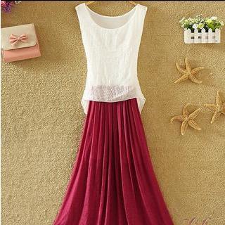 Mock Two-piece Maxi Tank Dress