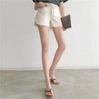 Fray-hem Cotton Shorts With Cord