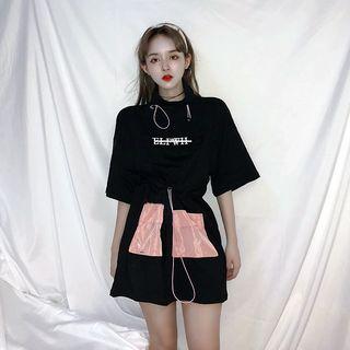 Drawstring Lettering Short Sleeve Dress