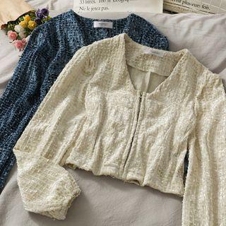 V-neck Zipper Crop Top
