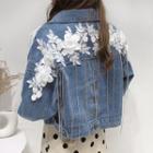 Flower Accent Denim Jacket As Shown In Figure - One Size