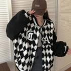 Argyle Print Panel Baseball Jacket Black - One Size