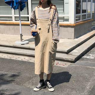 Striped Long-sleeve T-shirt / Corduroy Midi Dress