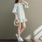 Flounced-hem 3/4 Sleeve A-line Dress