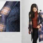Hooded Buttoned Plaid Wool Blend Coat
