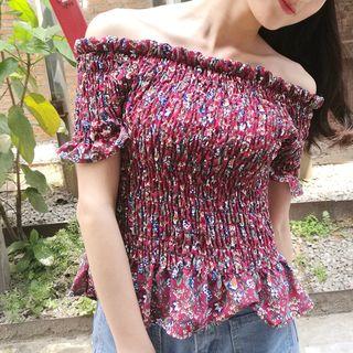 Floral Print Shirred Off-shoulder Top