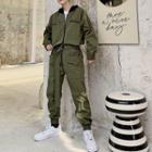 Long-sleeve Hooded Cargo Jumpsuit
