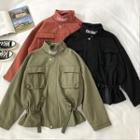 Lettering Embroidered Long-sleeve Cargo Jacket