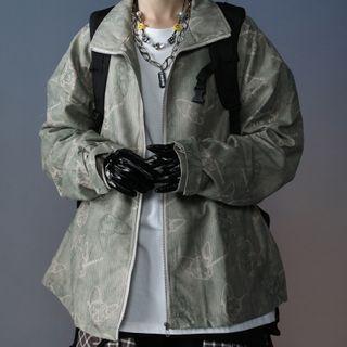 Animal Print Corduroy Zip Jacket