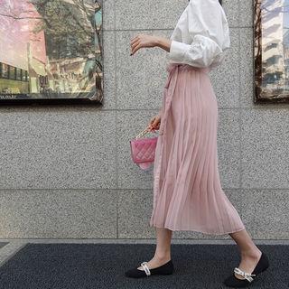 Accordion Pleats Midi Chiffon Skirt