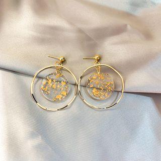 Gold Leaf Alloy Hoop Dangle Earring 1 Pair - Geometry - Hoop - Gold - One Size