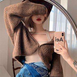 Plain Crop Cardigan / Cutout Sleeveless Top