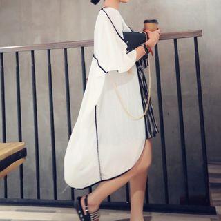 Piped Elbow-sleeve Chiffon Jacket