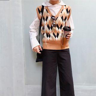 Argyle Patterned Knit Vest As Shown In Figure - One Size