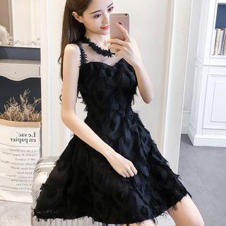 Sleeveless Fringed A-line Mini Dress