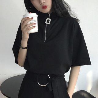 Half-zip Elbow-sleeve T-shirt