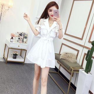 Set: Slipdress + Pocket Detail Short-sleeve Mini Collared Dress