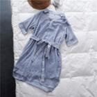 Set: Elbow-sleeve Chiffon Shirtdress + Slipdress Gray - L