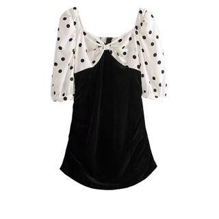 Puff-sleeve Dotted Bow Top